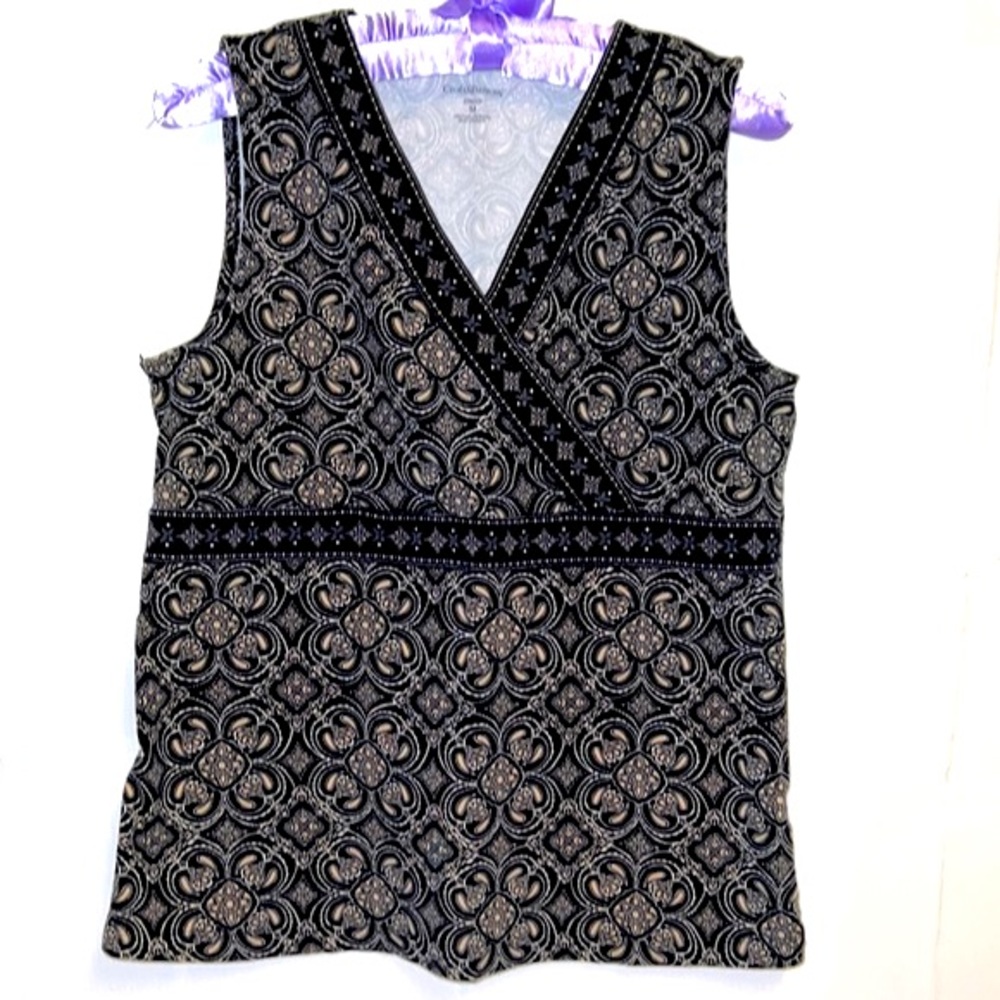 Croft & Barrow Black and Tan Patterned Top